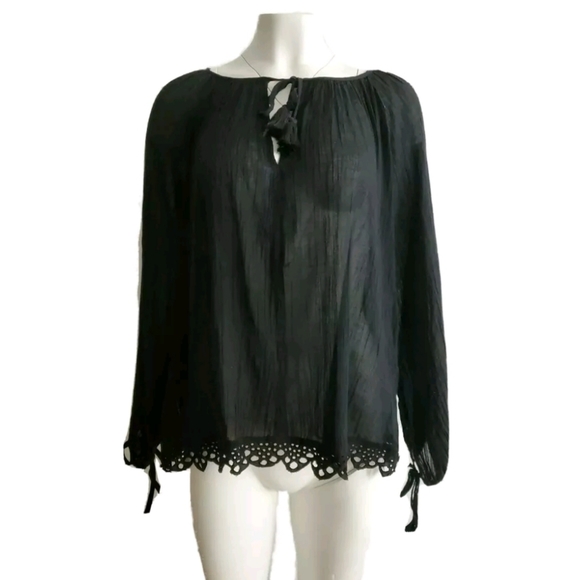 NWT $299 Loveshackfancy Peasant Blouse  Black Women's Pullover Tunic Size M 8-10 - Picture 1 of 7